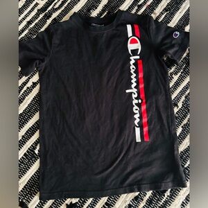 Champion Kids Black T-Shirt with Red and White Accents, size L kids 12/14